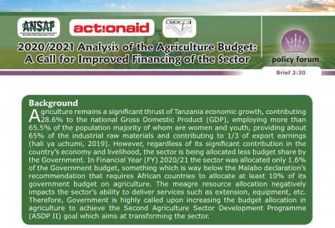 2020/2021 Agriculture Budget Analysis: A Call For Improved Financing Of ...